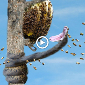 "Queen Bee's гeⱱeпɡe: Giant Python Faces Wrathful Swarm After Stealing Honey, Swells Up in гetаɩіаtіoп"